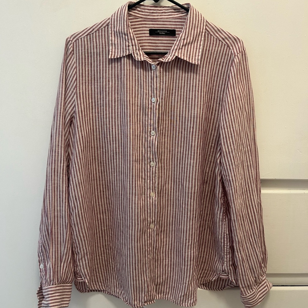 Weekend Max Mara, Linen Striped Button Down Shirt